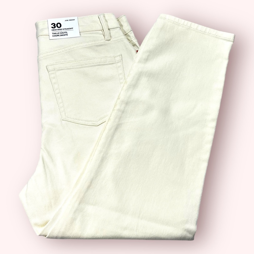 Joe Fresh High Rise Straight Leg Jeans White Cream Women’s 30 NWT Jillian Collab